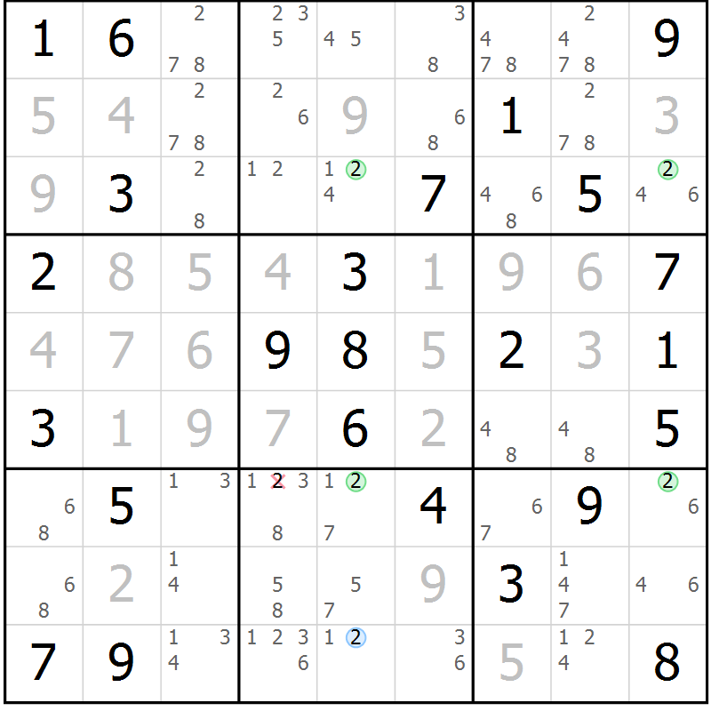 Position des candidats pour la solution de la Gr 37 page 40 du magazine de sudoku Suprême n° 034