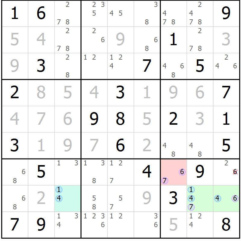 Position des candidats pour la solution de la Gr 37 page 40 du magazine de sudoku Suprême n° 034