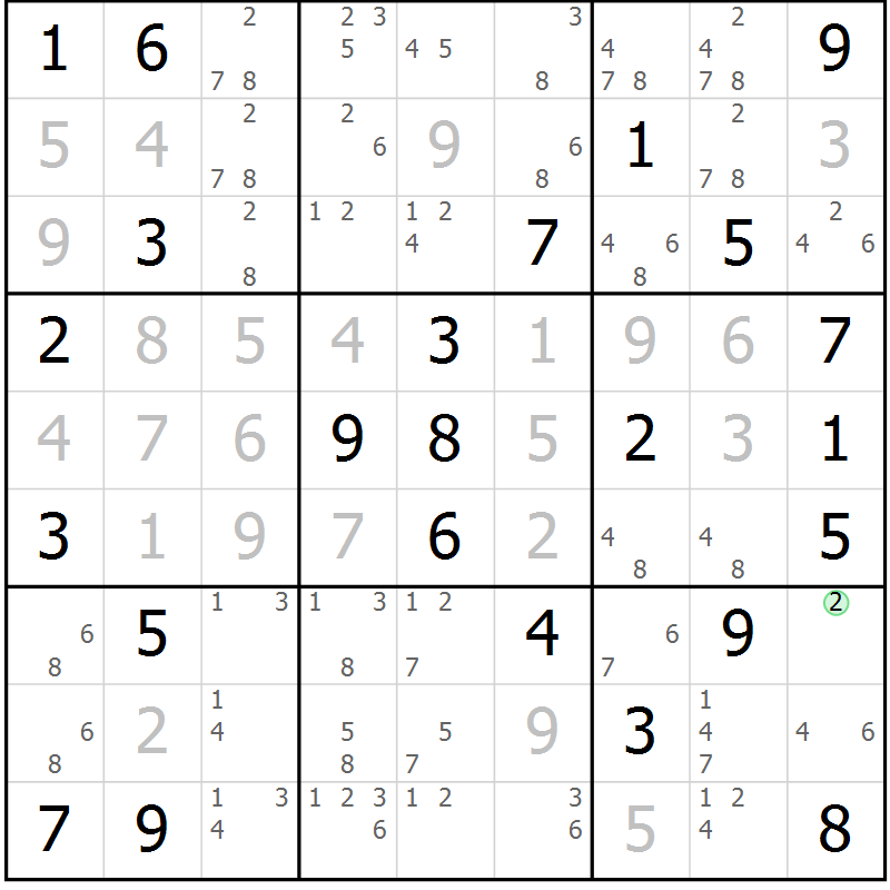 Position des candidats pour la solution de la Gr 37 page 40 du magazine de sudoku Suprême n° 034