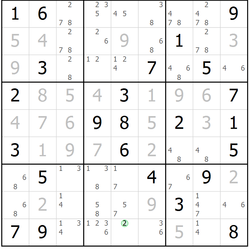 Position des candidats pour la solution de la Gr 37 page 40 du magazine de sudoku Suprême n° 034