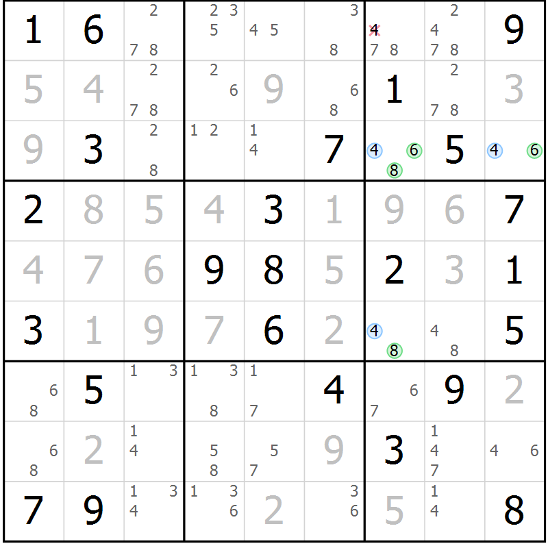 Position des candidats pour la solution de la Gr 37 page 40 du magazine de sudoku Suprême n° 034