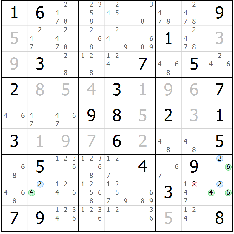 Position des candidats pour la solution de la Gr 37 page 40 du magazine de sudoku Suprême n° 034