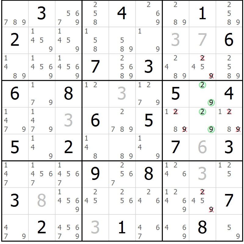 Position des candidats pour la solution de la Gr 38 page 41 du magazine de sudoku Suprême n° 034