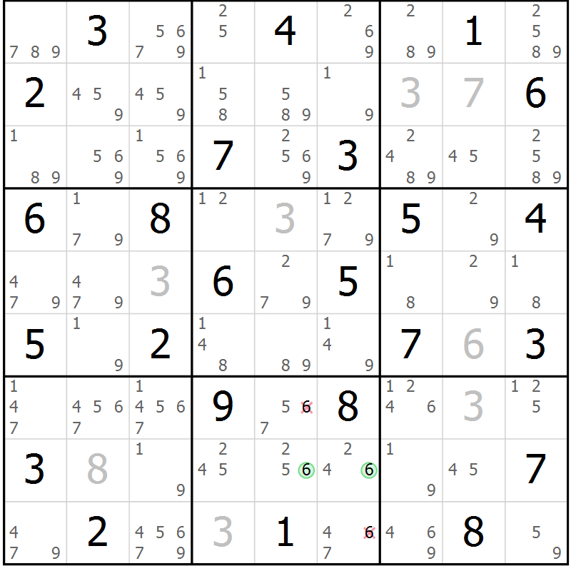 Position des candidats pour la solution de la Gr 38 page 41 du magazine de sudoku Suprême n° 034