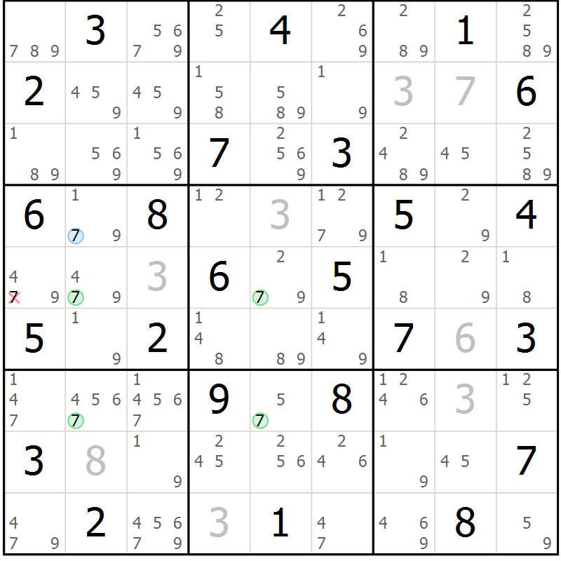 Position des candidats pour la solution de la Gr 38 page 41 du magazine de sudoku Suprême n° 034