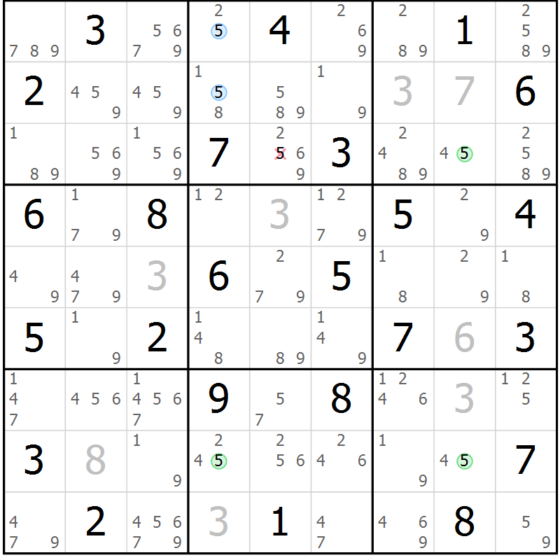 Position des candidats pour la solution de la Gr 38 page 41 du magazine de sudoku Suprême n° 034