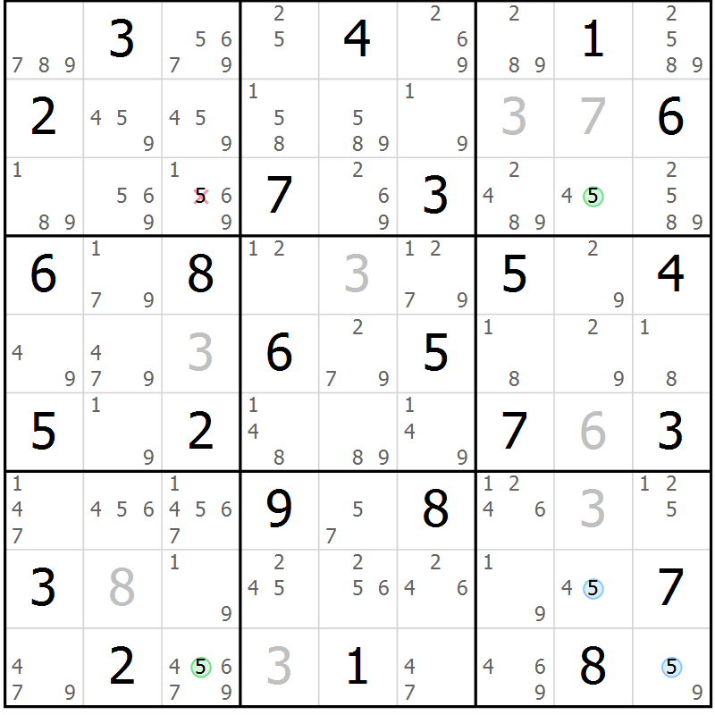Position des candidats pour la solution de la Gr 38 page 41 du magazine de sudoku Suprême n° 034