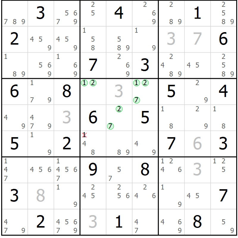 Position des candidats pour la solution de la Gr 38 page 41 du magazine de sudoku Suprême n° 034