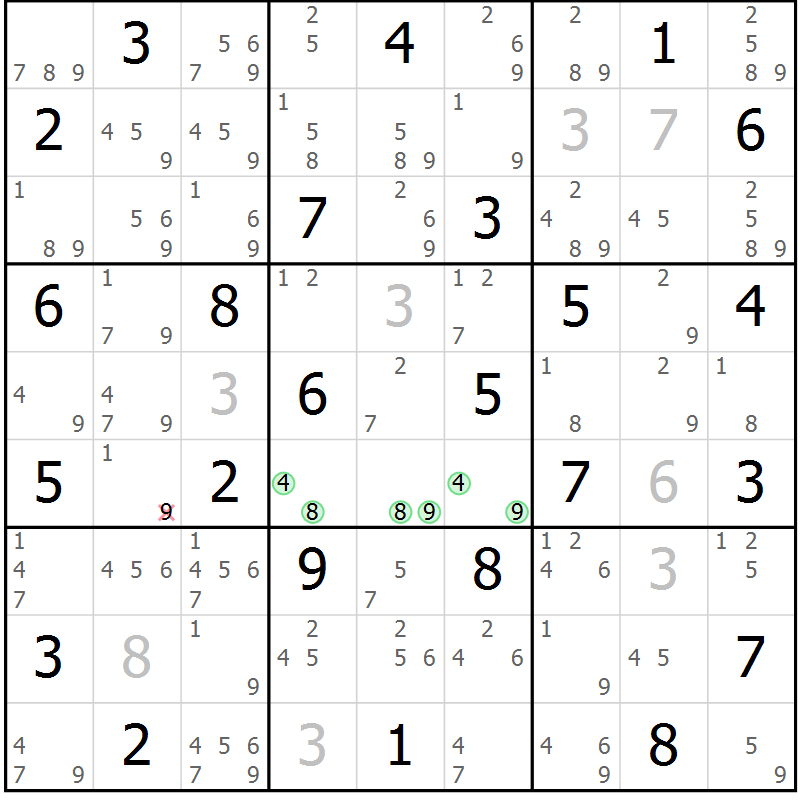 Position des candidats pour la solution de la Gr 38 page 41 du magazine de sudoku Suprême n° 034