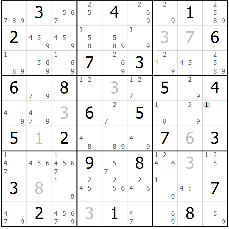 Position des candidats pour la solution de la Gr 38 page 41 du magazine de sudoku Suprême n° 034