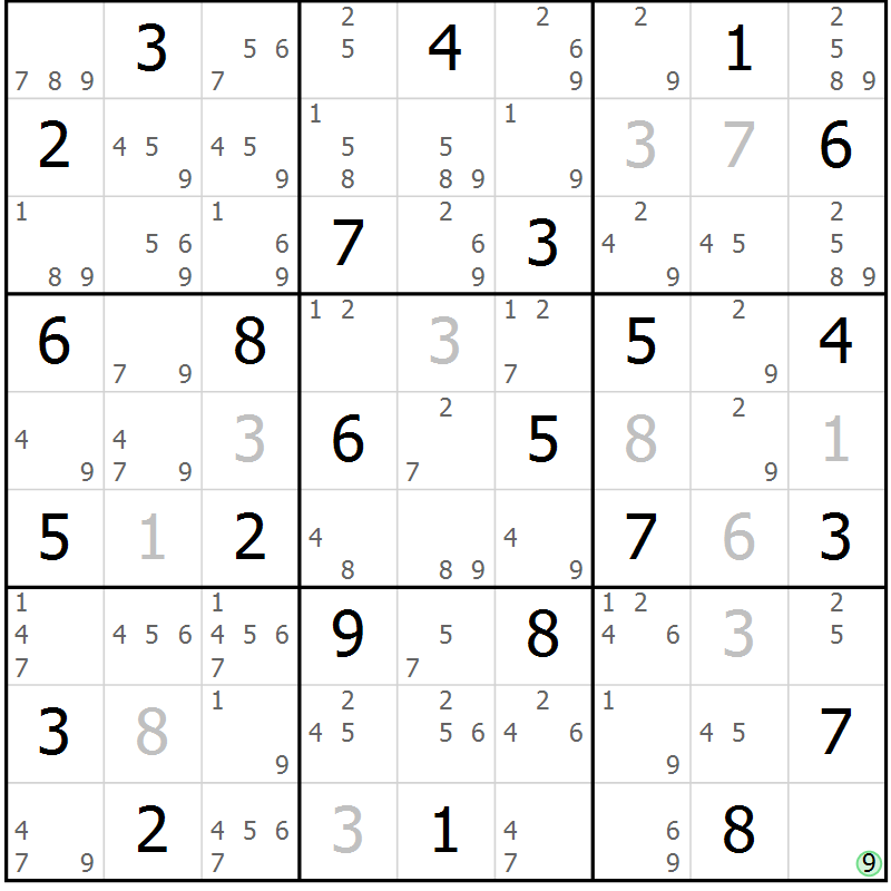 Position des candidats pour la solution de la Gr 38 page 41 du magazine de sudoku Suprême n° 034