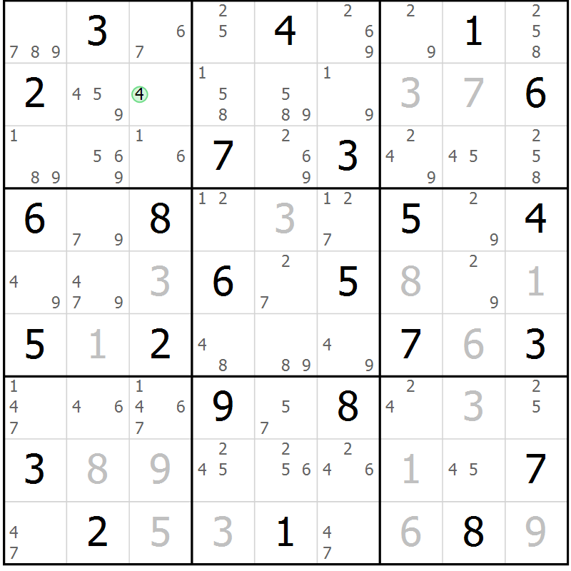 Position des candidats pour la solution de la Gr 38 page 41 du magazine de sudoku Suprême n° 034