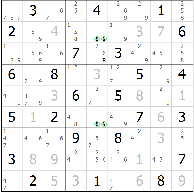 Position des candidats pour la solution de la Gr 38 page 41 du magazine de sudoku Suprême n° 034