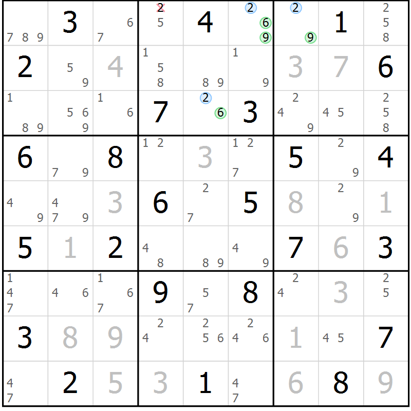 Position des candidats pour la solution de la Gr 38 page 41 du magazine de sudoku Suprême n° 034