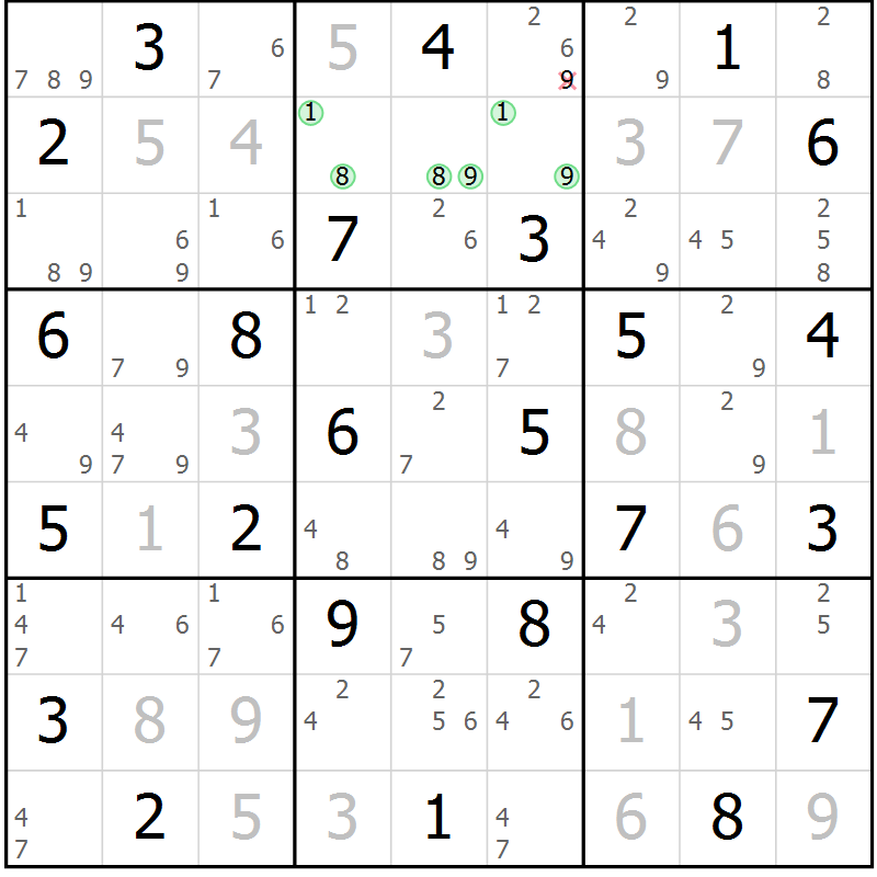 Position des candidats pour la solution de la Gr 38 page 41 du magazine de sudoku Suprême n° 034