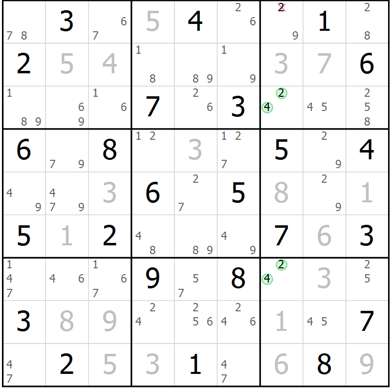 Position des candidats pour la solution de la Gr 38 page 41 du magazine de sudoku Suprême n° 034