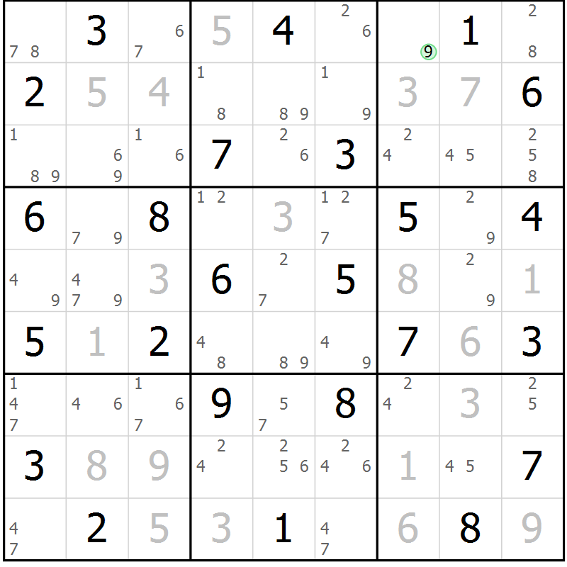 Position des candidats pour la solution de la Gr 38 page 41 du magazine de sudoku Suprême n° 034