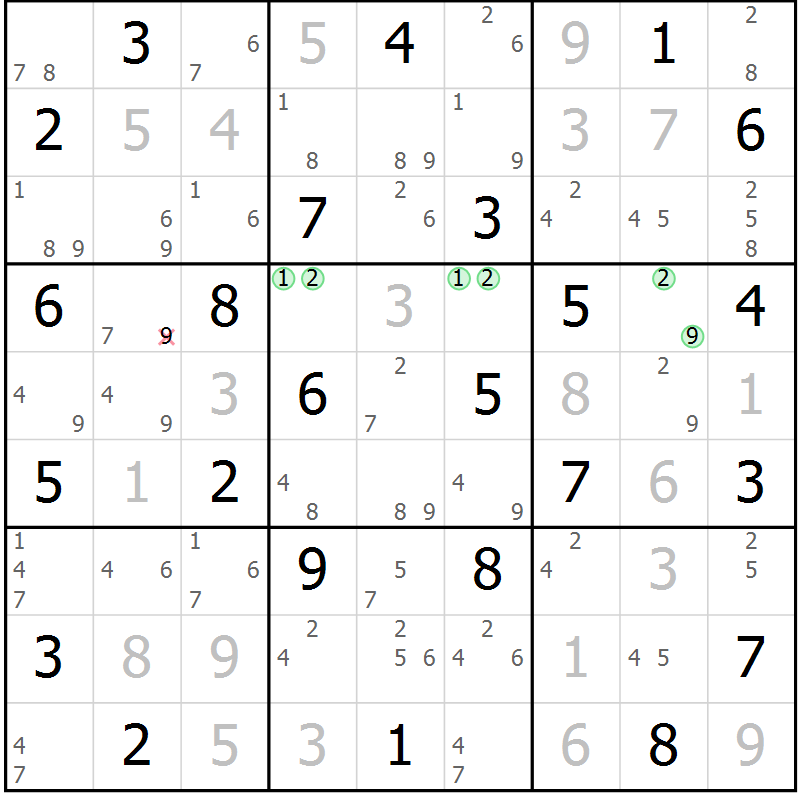 Position des candidats pour la solution de la Gr 38 page 41 du magazine de sudoku Suprême n° 034
