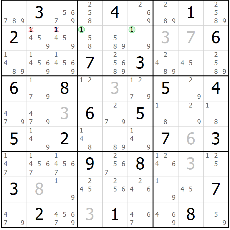 Position des candidats pour la solution de la Gr 38 page 41 du magazine de sudoku Suprême n° 034