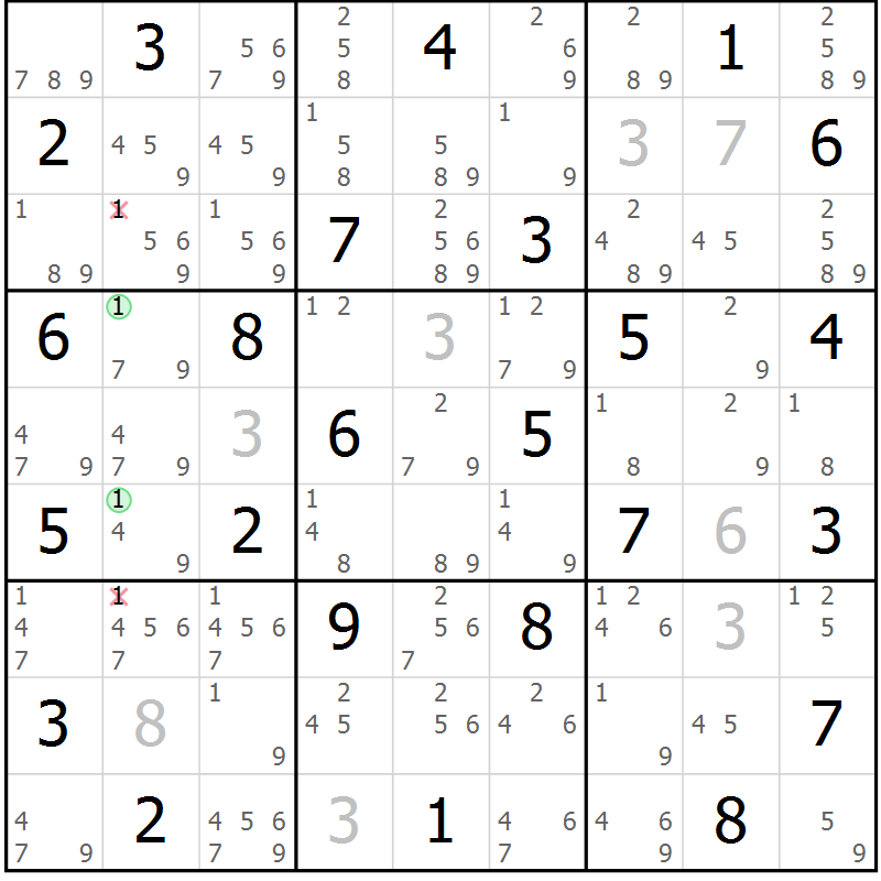 Position des candidats pour la solution de la Gr 38 page 41 du magazine de sudoku Suprême n° 034