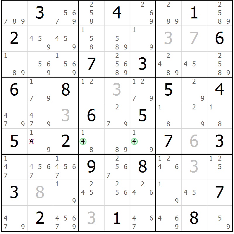 Position des candidats pour la solution de la Gr 38 page 41 du magazine de sudoku Suprême n° 034