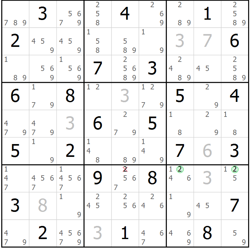 Position des candidats pour la solution de la Gr 38 page 41 du magazine de sudoku Suprême n° 034