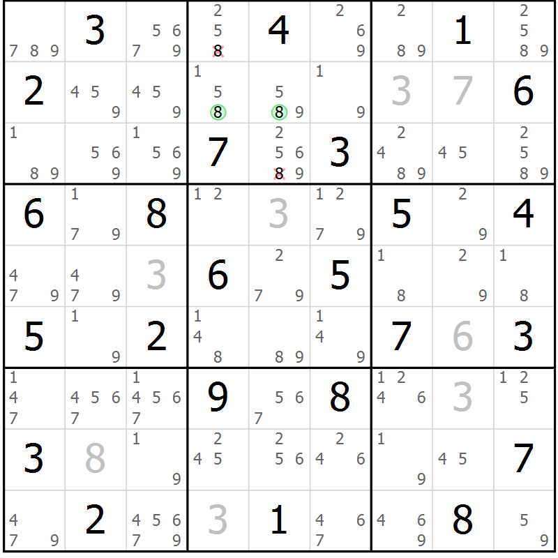 Position des candidats pour la solution de la Gr 38 page 41 du magazine de sudoku Suprême n° 034