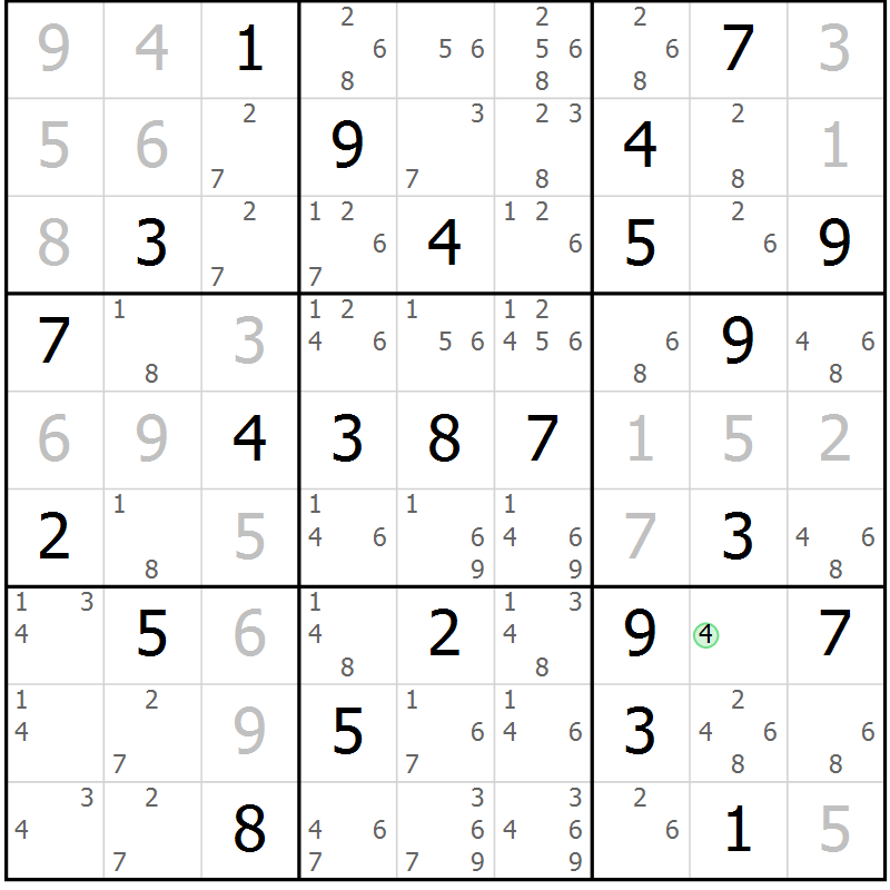 Position des candidats pour la solution de la Gr 39 page 42 du magazine de sudoku Suprême n° 034