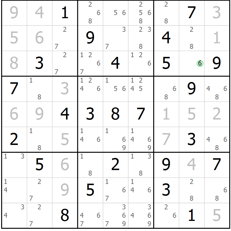 Position des candidats pour la solution de la Gr 39 page 42 du magazine de sudoku Suprême n° 034
