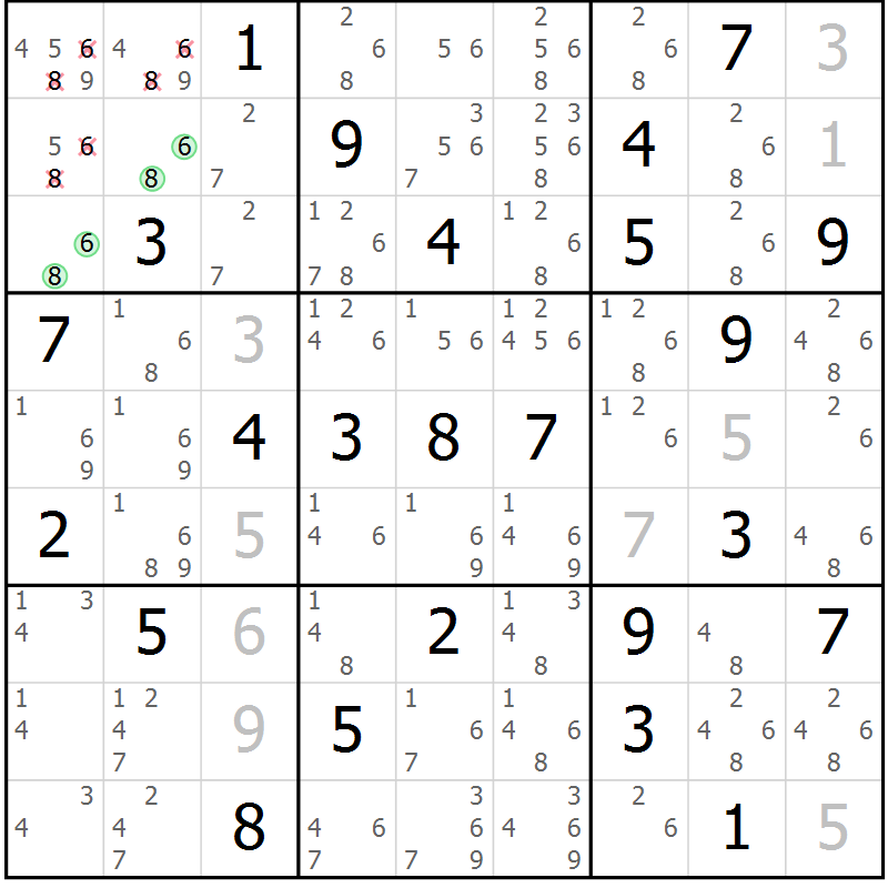 Position des candidats pour la solution de la Gr 39 page 42 du magazine de sudoku Suprême n° 034
