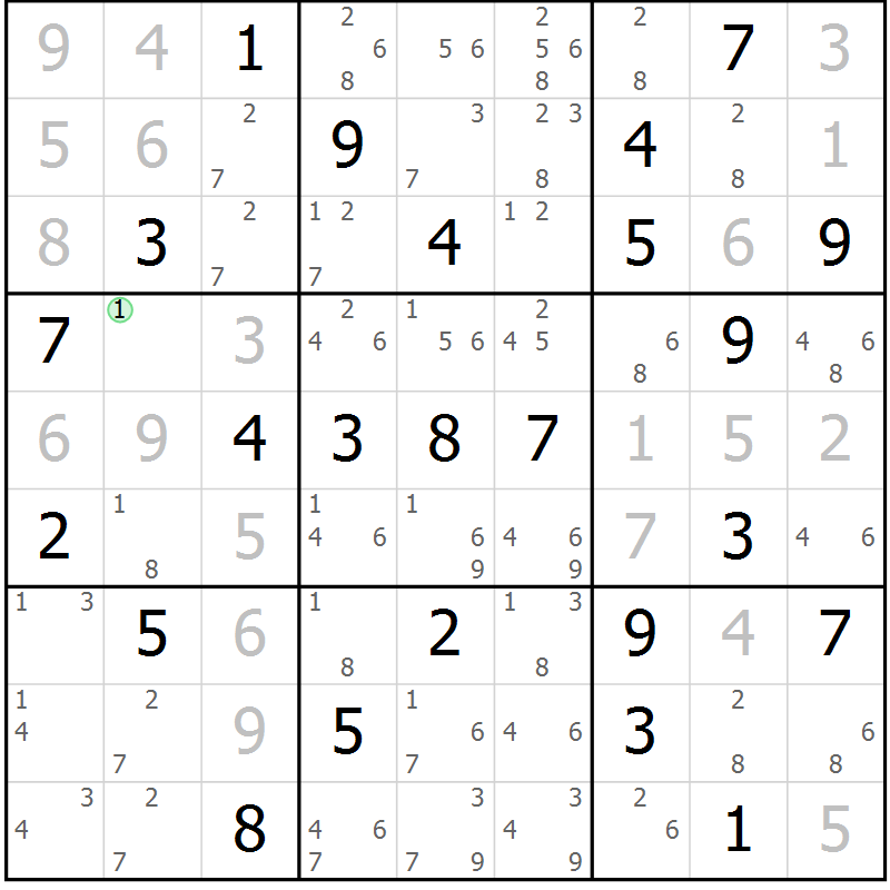 Position des candidats pour la solution de la Gr 39 page 42 du magazine de sudoku Suprême n° 034
