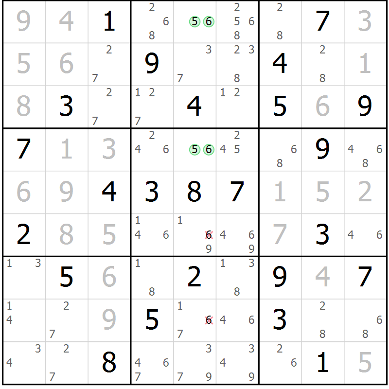 Position des candidats pour la solution de la Gr 39 page 42 du magazine de sudoku Suprême n° 034