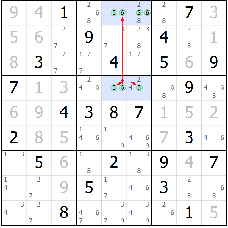 Position des candidats pour la solution de la Gr 39 page 42 du magazine de sudoku Suprême n° 034