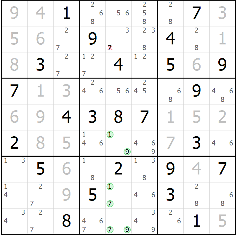 Position des candidats pour la solution de la Gr 39 page 42 du magazine de sudoku Suprême n° 034
