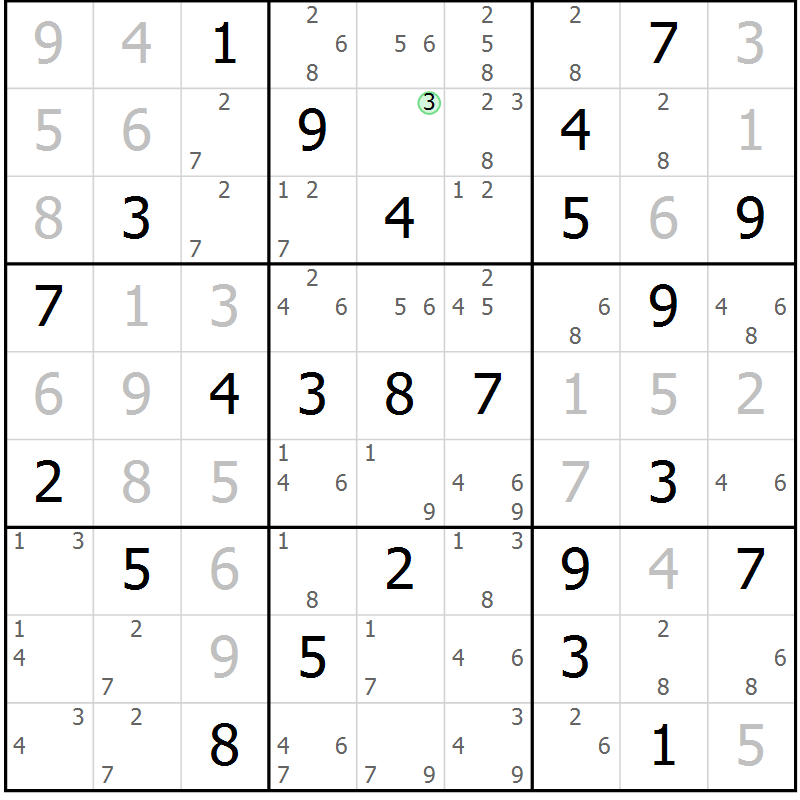 Position des candidats pour la solution de la Gr 39 page 42 du magazine de sudoku Suprême n° 034