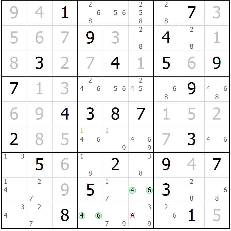 Position des candidats pour la solution de la Gr 39 page 42 du magazine de sudoku Suprême n° 034