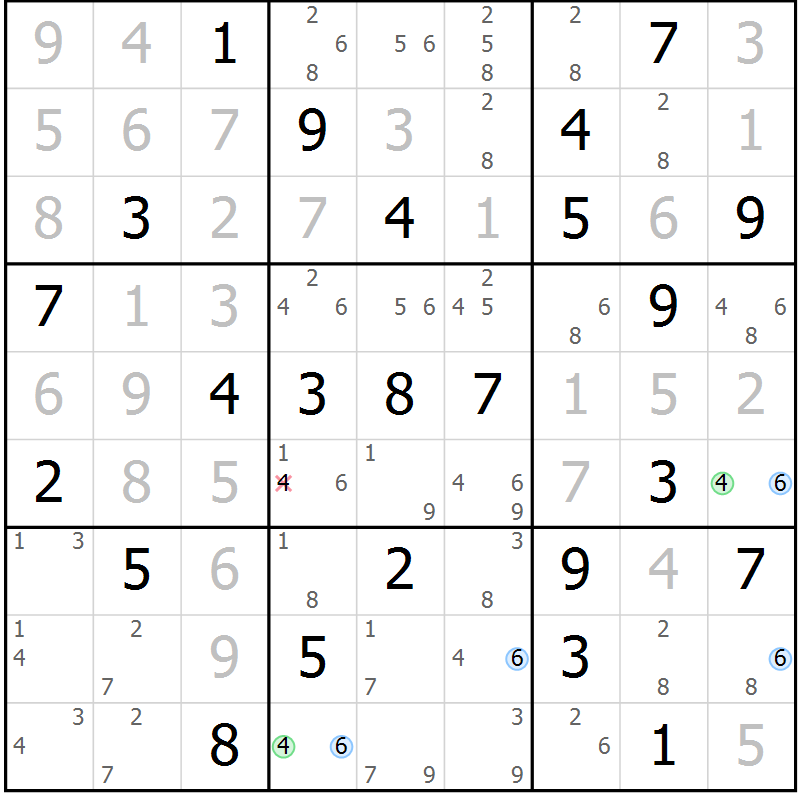 Position des candidats pour la solution de la Gr 39 page 42 du magazine de sudoku Suprême n° 034