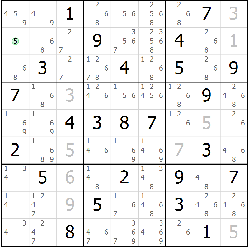 Position des candidats pour la solution de la Gr 39 page 42 du magazine de sudoku Suprême n° 034