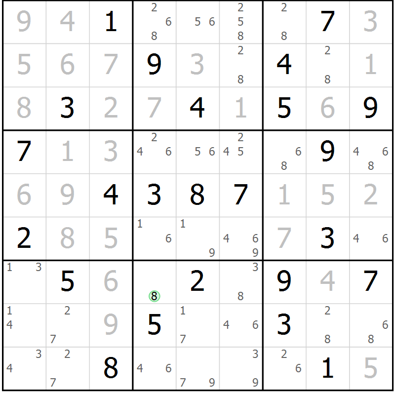 Position des candidats pour la solution de la Gr 39 page 42 du magazine de sudoku Suprême n° 034