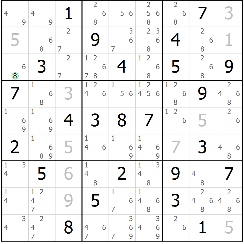 Position des candidats pour la solution de la Gr 39 page 42 du magazine de sudoku Suprême n° 034