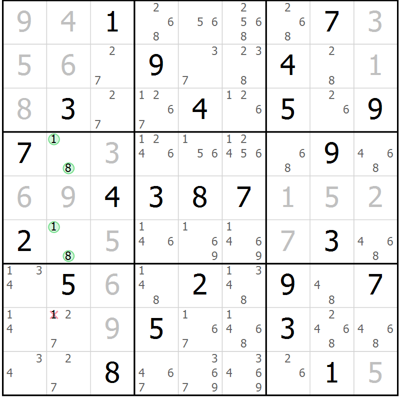 Position des candidats pour la solution de la Gr 39 page 42 du magazine de sudoku Suprême n° 034