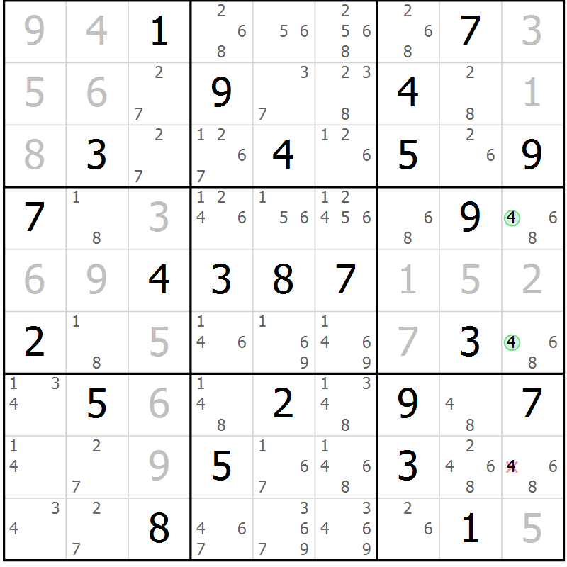 Position des candidats pour la solution de la Gr 39 page 42 du magazine de sudoku Suprême n° 034