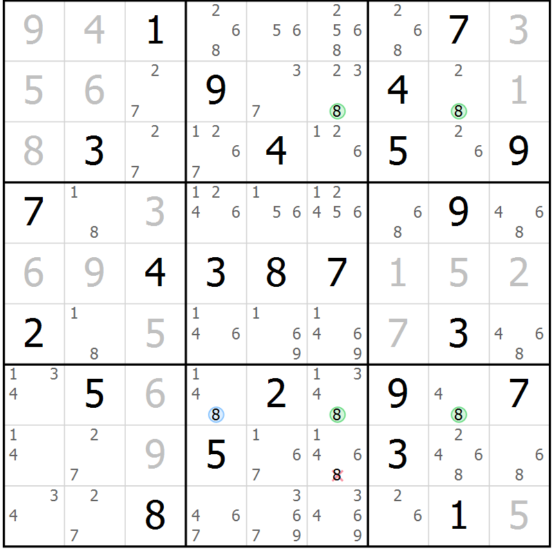 Position des candidats pour la solution de la Gr 39 page 42 du magazine de sudoku Suprême n° 034