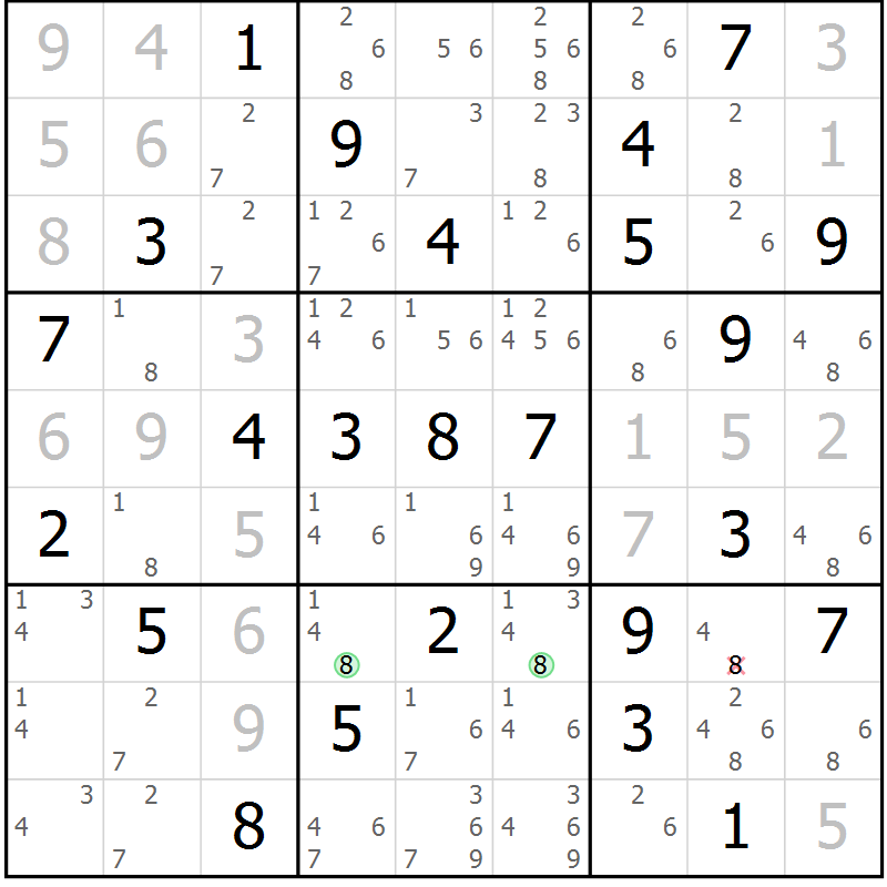 Position des candidats pour la solution de la Gr 39 page 42 du magazine de sudoku Suprême n° 034