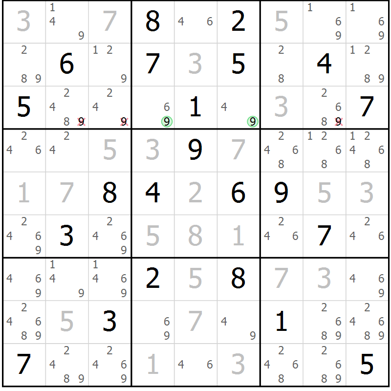 Position des candidats pour la solution de la Gr 4 page 7 du magazine de sudoku Suprême n° 034