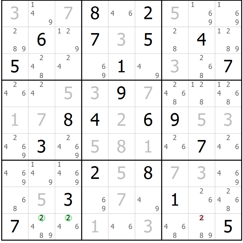 Position des candidats pour la solution de la Gr 4 page 7 du magazine de sudoku Suprême n° 034
