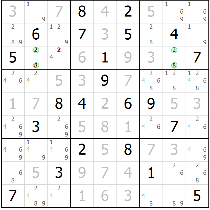 Position des candidats pour la solution de la Gr 4 page 7 du magazine de sudoku Suprême n° 034
