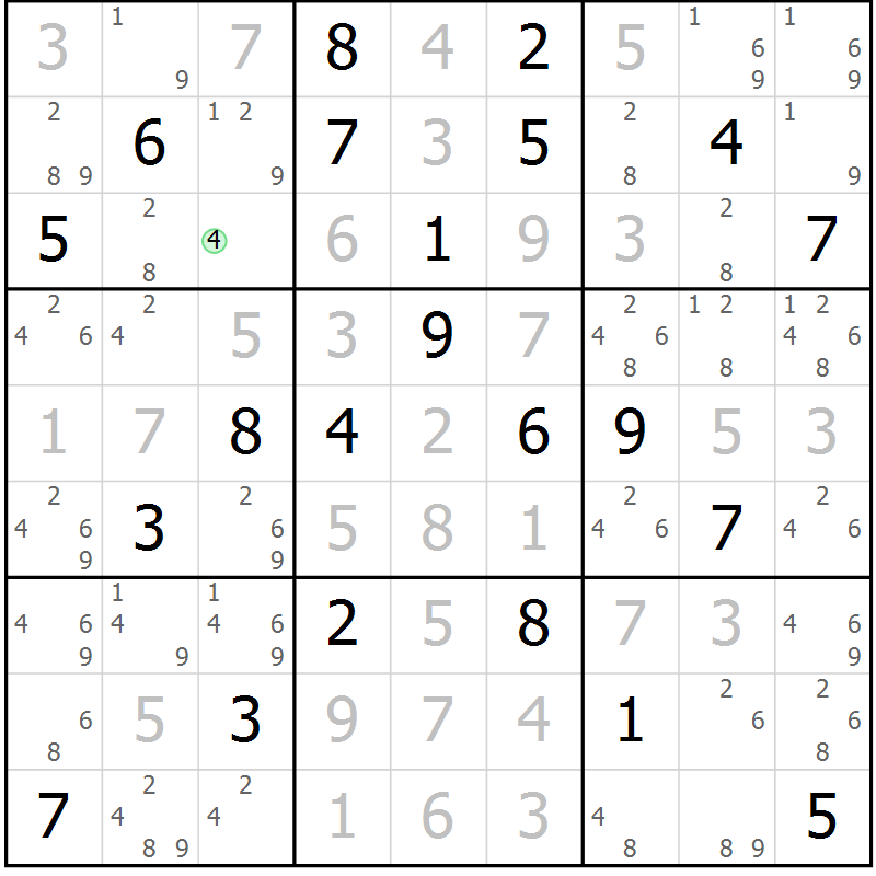 Position des candidats pour la solution de la Gr 4 page 7 du magazine de sudoku Suprême n° 034