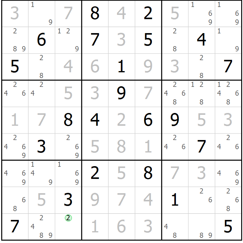 Position des candidats pour la solution de la Gr 4 page 7 du magazine de sudoku Suprême n° 034