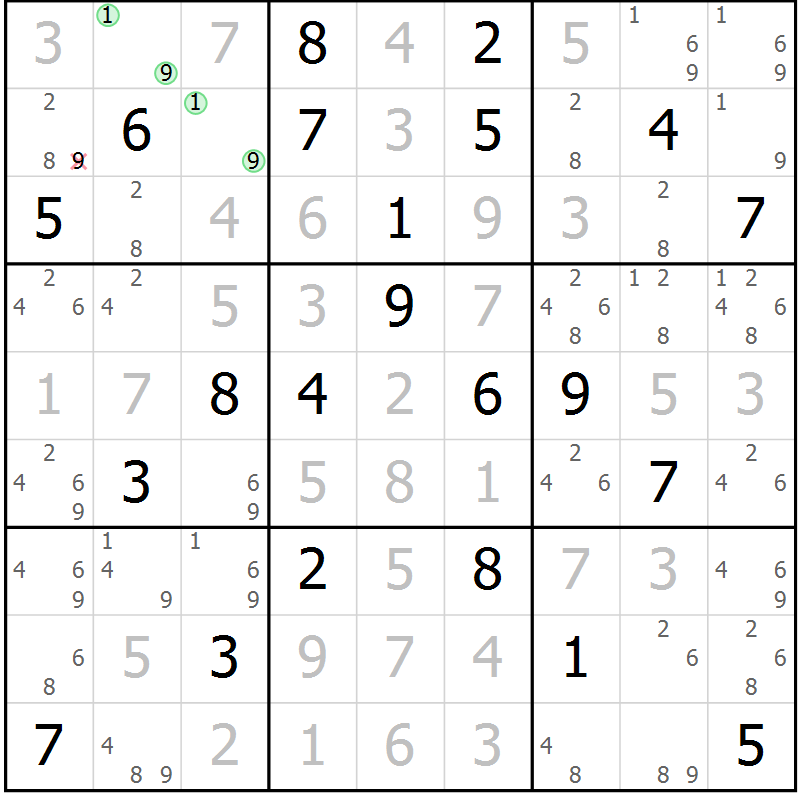 Position des candidats pour la solution de la Gr 4 page 7 du magazine de sudoku Suprême n° 034